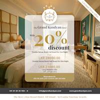 Spend a luxury vacation with a 20% discount from the normal rate at The Grand Kandyan Hotel