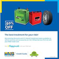  Get up to 50% off & 0% interest installment plans on vehicle services & accessories at U & H Wheel Service (Pvt) Ltd for HNB Credit Card!