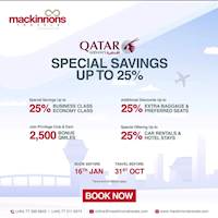 Enjoy up to 25% saving on Qatar Airways with Mackinnons Travels