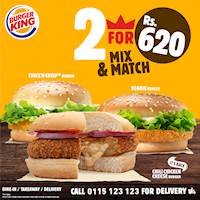 Grab a bite off our 2 for 620/- offer at Burger King