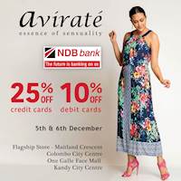 Enjoy 25% off with your NDB Credit Card and 10% off with Debit Card at Avirate