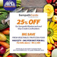 Enjoy the best supermarket fresh deals for Sampath Bank Mastercard and Visa Credit Cardholders at Arpico Super Centre!!
