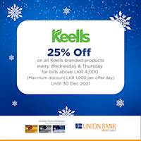 25% off on Keells branded products on bills of LKR 4,000/- & above with your Union Bank Credit Cards