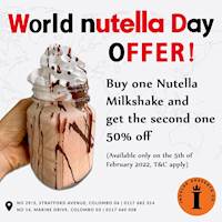 Buy one Nutella Milkshake and get the second one 50% off at Indulge Desserts Co 