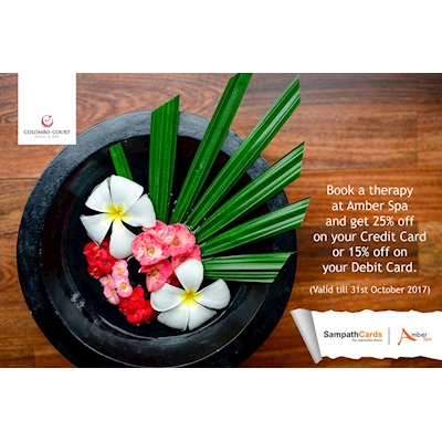 Exclusive offers for Sampath Bank Card Holders when you book a therapy at Amber Spa!