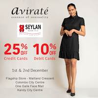 Get 25% off with your Seylan Credit Card and 10% off with Debit Card at Avirate