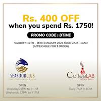 Rs. 400 off when You spend Rs. 1750 on Pick Me Food when ordering from CoffeeLab or Seafood Club