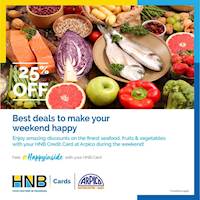 Get up to 25% off on selected fresh fruits, vegetables, and seafood at Arpico Supercentre with your HNB Credit Card!