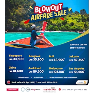 BlowOut Airfare Sale on Singapore Airlines from Mackinnons Travel