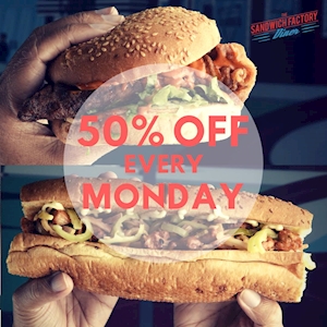 50% Off on Tandoori Chicken Sub and Spicy Crispy Chicken Every Monday from The Sandwich Factory