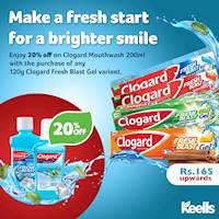 Enjoy 20% off on Clogard Mouthwash 200ml when you buy any Clogard Fresh Blast Gel Toothpaste 120g at Keells