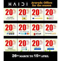Enjoy flat 20% off on All items at Haidi - Credit, Debit and Cash Payments