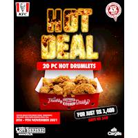 Get yummy 20Pc Hot Drumlets and save Rs.360 at KFC Sri Lanka