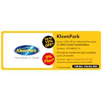 0% interest installment plans available up to 24 months at KleenPark with BOC Credit Cards