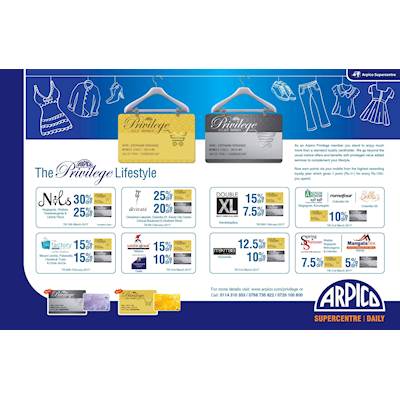 Up to 30% off from range of Clothing Stores for ARPICO PRIVILEGE CARDHOLDERS 