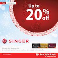 Up to 20% off at Singer Sri Lanka for Pan Asia Bank Credit Cards for this Christmas Season