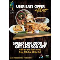 Spend LKR 2000 and Get LKR 500 Off on Uber Eats at Garton's Ark