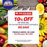 Enjoy 10% off on Total Bill for Pan Asia Bank Credit Cardholders at Arpico SuperCentre