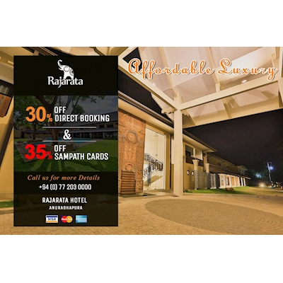 Treat yourself with 35% OFF on SAMPATH Credit Cards on affordable luxury at RAJARATA Hotel 