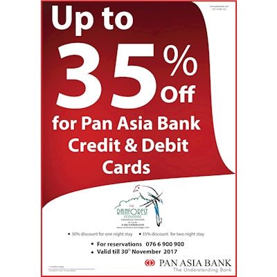 Enjoy up to 35% Off at Rainforest Ecolodge with your Pan Asia Bank Credit and Debit Cards 