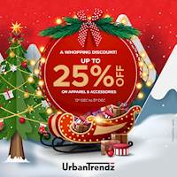 Enjoy up to 25% off on Apparel and Accessories at Urban Trendz