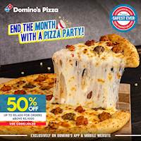 Enjoy 50% OFF up to Rs.600 on online orders above Rs.1000 at Dominos Pizza